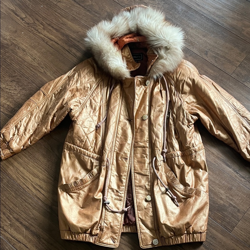 Luxurious Bronze Puffer Jacket with REAL RED FOX Fur Trim